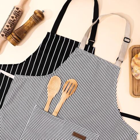 2Pack Adjustable Kitchen Apron for Women Men with 2 Pockets，Cotton-Polyester Blend Bib Aprons for Cooking,Baking in Saudi Arabia