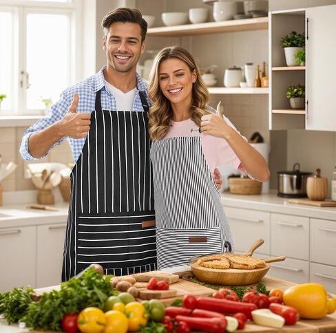 2Pack Adjustable Kitchen Apron for Women Men with 2 Pockets，Cotton-Polyester Blend Bib Aprons for Cooking,Baking in Saudi Arabia