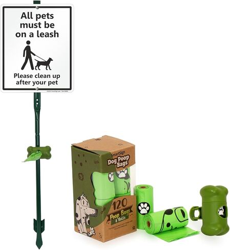 SmartSign 12 x 10 inch “All Pets Must Be On A Leash - Please Clean Up After Your Pet" Yard Sign with 3 Foot Stake, 40 mil Laminated Rustproof Aluminum, Black and White, Set of 1 in Kuwait