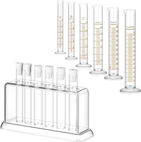 6 PCS Glass Clinder Cylinder Set 5ml 10ml 25ml 50ml 100ml 250ml test plass مع رف لعلوم المختبرات لوازم العلوم المنزلية مع مختبر مختبر DIY in Saudi Arabia