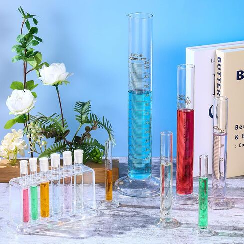 6 PCS Glass Clinder Cylinder Set 5ml 10ml 25ml 50ml 100ml 250ml test plass مع رف لعلوم المختبرات لوازم العلوم المنزلية مع مختبر مختبر DIY in Saudi Arabia