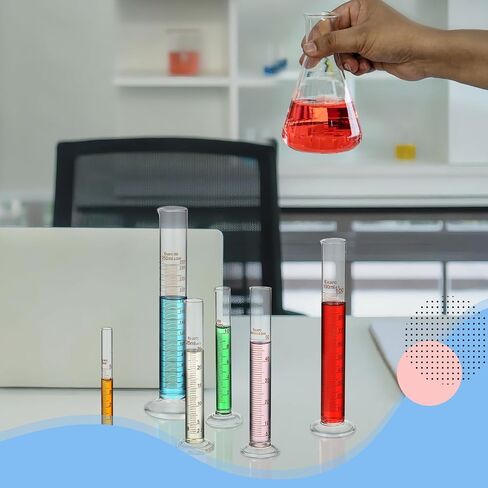 6 PCS Glass Clinder Cylinder Set 5ml 10ml 25ml 50ml 100ml 250ml test plass مع رف لعلوم المختبرات لوازم العلوم المنزلية مع مختبر مختبر DIY in Saudi Arabia