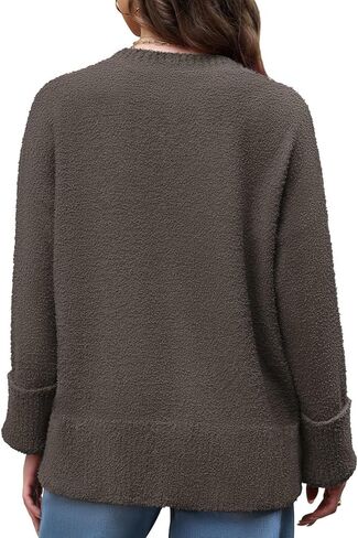 Women's Fuzzy Knit Sweaters Trendy Crewneck Pullover Tops Fall Winter Fashion Outfits in Kuwait