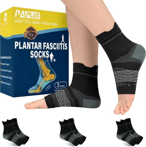 PAPLUS 3 Pairs Ankle Brace for Men and Women, Foot Brace for Plantar Fasciitis and Achilles Tendonitis Relief, Ankle Compression Socks for Women in Kuwait