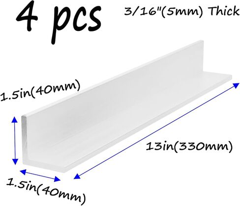 Semetall 13inch angle angle stock ، 1.5 "× 1.5" × 3/16 "بانصاد الألومنيوم الزاوية لـ DIY ، وتحسين المنزل والبناء ، 3/16" سميكة 4pcs in Kuwait