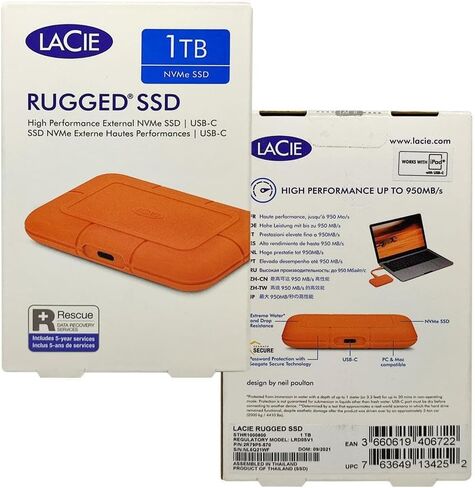 LaCie Rugged Secure 2TB External Hard Drive Portable HDD – USB-C USB 3.0 Drop Shock Dust Rain Resistant Computer Desktop Workstation Laptop Hardware Encryption, 1 Month Adobe CC (STFR2000403) in Saudi Arabia