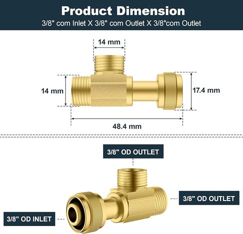 2 PCS النحاس النحاس Stop STOP ADD-A-TEE صمام ، 3/8 "مدخل ضغط × 3/8" سهلة توصيل TEE مع حشية الختم المدمجة لحنفية ، تركيب الأنابيب ، موصل أنابيب النحاس للسباكة in Kuwait