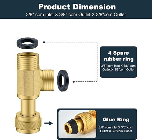 2 PCS النحاس النحاس Stop STOP ADD-A-TEE صمام ، 3/8 "مدخل ضغط × 3/8" سهلة توصيل TEE مع حشية الختم المدمجة لحنفية ، تركيب الأنابيب ، موصل أنابيب النحاس للسباكة in Kuwait