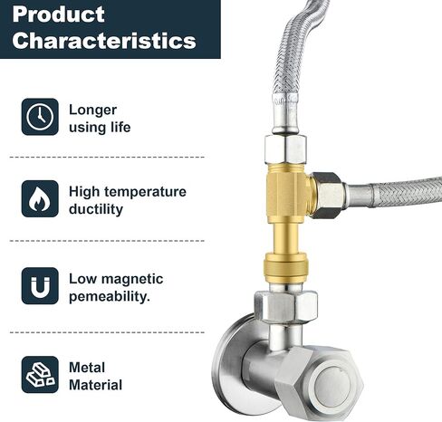 2 PCS النحاس النحاس Stop STOP ADD-A-TEE صمام ، 3/8 "مدخل ضغط × 3/8" سهلة توصيل TEE مع حشية الختم المدمجة لحنفية ، تركيب الأنابيب ، موصل أنابيب النحاس للسباكة in Kuwait