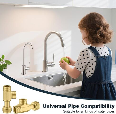 2 PCS النحاس النحاس Stop STOP ADD-A-TEE صمام ، 3/8 "مدخل ضغط × 3/8" سهلة توصيل TEE مع حشية الختم المدمجة لحنفية ، تركيب الأنابيب ، موصل أنابيب النحاس للسباكة in Kuwait