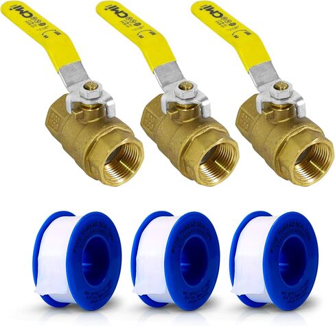 CMI Inc - 1-1/2" Brass Ball Valve, Female Threaded Full Port, NPT Water Shut-Off Valve with Handle for Irrigation, For Hot & Cold Pipes, Home Pool Commercial use - 3 Pack in Kuwait