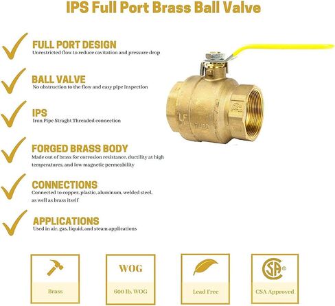 CMI Inc - 1-1/2" Brass Ball Valve, Female Threaded Full Port, NPT Water Shut-Off Valve with Handle for Irrigation, For Hot & Cold Pipes, Home Pool Commercial use - 3 Pack in Kuwait