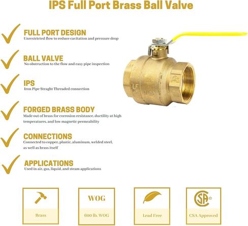 CMI Inc - 1-1/2" Brass Ball Valve, Female Threaded Full Port, NPT Water Shut-Off Valve with Handle for Irrigation, For Hot & Cold Pipes, Home Pool Commercial use - 3 Pack in Kuwait