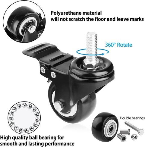4Pcs Swivel Caster Wheels Threaded Stem with Brake Trolley Furniture Caster M8/M10 Threaded Stem(1.5inch M10 Type 2) in Saudi Arabia