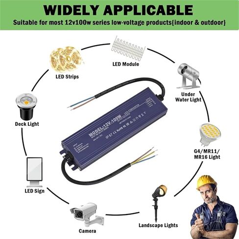 A76x-12V LED Driver IP67 مقاوم للماء 12 فولت 100W محول إمدادات الطاقة 100-264V AC إلى 12VOLT DC ناتج الجهد المنخفض ، للضوء in Saudi Arabia