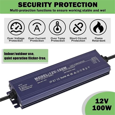 A76x-12V LED Driver IP67 مقاوم للماء 12 فولت 100W محول إمدادات الطاقة 100-264V AC إلى 12VOLT DC ناتج الجهد المنخفض ، للضوء in Saudi Arabia