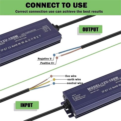 A76x-12V LED Driver IP67 مقاوم للماء 12 فولت 100W محول إمدادات الطاقة 100-264V AC إلى 12VOLT DC ناتج الجهد المنخفض ، للضوء in Saudi Arabia