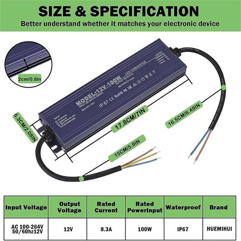 A76x-12V LED Driver IP67 مقاوم للماء 12 فولت 100W محول إمدادات الطاقة 100-264V AC إلى 12VOLT DC ناتج الجهد المنخفض ، للضوء in Saudi Arabia