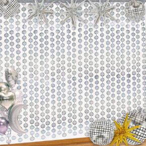 3 Pcs Disco Party Decorations,6.6×3.3ft Silver Disco Ball Door Foil Curtain, Disco Photo Backdrop with Sequins,for Last Disco Bachelorette Party Decor