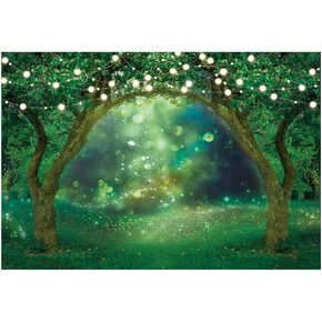 Funnytree 82" x 59" Spring Enchanted Garden Backdrop Forest Fairy Wonderland Woodland Background Wedding Baby Shower Birthday Party Banner Cake Smash Decor Studio Portrait Prop Photobooth in Kuwait