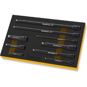 Renekton Extension Bar Set, 1/4", 3/8" and 1/2" Drive Socket Extension, Cr-V Steel, Black Phosphate Finish, with EVA Storage Tray, 9 Piece