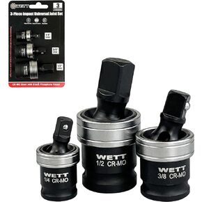 Impact Universal Joint Set, 3-Piece Socket Swivel Adapter Set, 1/2", 3/8" and 1/4" Drive Impact Grade Wobble Socket, U-Joint Sockets, CR-MO Steel