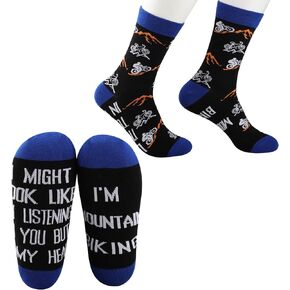 CMNIM Mountain Biking Lovers Gifts 2 Pair Funny Mountain Biking Socks I Might Look Like I'm Listening To You But In My Head