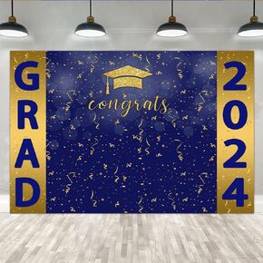 Lofaris 7x5ft Graduation Backdrop Navy Blue and Gold Class of 2024 Congradulation Photography Backdrop Bachelor Cap Congrats Grad Celebration Party Background Photo Booth Studio Props Banner