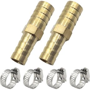 Brass Hose Barb Fitting Reducer Union 1" Barbed x 3/4" Barbed 2pcs with 4pcs Hose Clamps