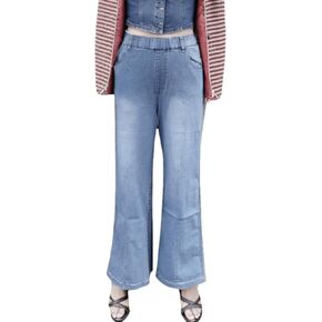 HBER Mid Waist Jeans for Women Stretchy Wide Leg Pants Elastic Waist Straight Leg Mid Rise Casual Baggy Stretch Pull On Jeans