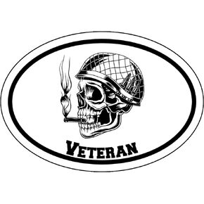 WickedGoodz Oval Veteran Soldier Skull Decal - Military Bumper Sticker - for Laptops Tumblers Windows Cars Trucks Walls