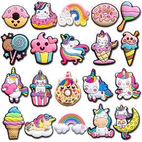 Cute Unicorn Shoe Charms for Croc Clog Slides Sandals, Rainbow Shoe Accessories for Kids Girls Party Favor