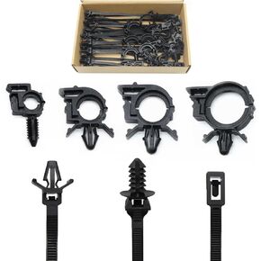 Universal Push Mount Cable Zip Tie with Automotive Wire Loom Clips Kit, Car Engine Bay Replacement Parts for Trucks Cars (90pcs)