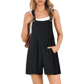 Women's 2024 Summer Casual Rompers Loose Waffle Knit Short Overalls Adjustable Strap Jumpsuit