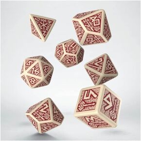Q-Workshop Dwarven Beige & Burgundy RPG Ornamented Dice Set 7 Polyhedral Pieces