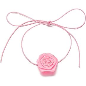 Flower Choker Necklace for Women Colorful Vintage Rose Flower Velvet Choker Long Silk Ribbon Flora Choker Necklace ride Wedding Music Party Decoration Accessories (D,Pink)