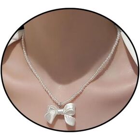 Bow Necklace for Women Gold Bow Necklace Silver Bow Necklace Pearl Bow Necklace White Bow Necklace Pearl Beaded Necklace Wedding Bow Necklace Jewelry for Women Girls