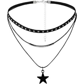 MILAKOO Multilayered Leather Choker for Women with Charms Pendant Necklace Goth Boho Gifts for Her