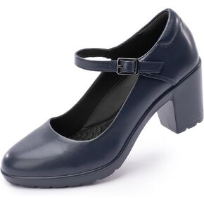 Mary Jane Heels with Arch Support, Closed Round Toe Chunky Pumps for Women, Comfortable Block Heel Dress Shoes