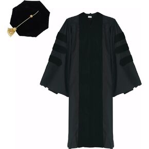 Classic Doctoral Graduation Gown PhD Regalia with Black or Royal Blue Velvet Piping for Faculty Unisex