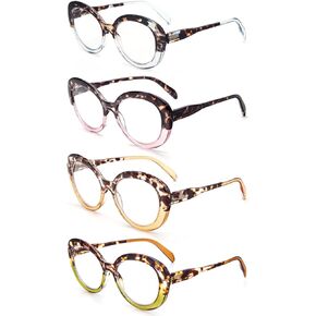 Reading Glasses Round Stylish Oversized for Women Spring Hinge Blue Light Blocking