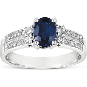 10K White Gold Genuine Sapphire1 Ct Oval, Diamond Ring, Size 7