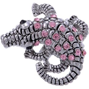 Alilang Women Crocodile Alligator Antique Inspired Pink Crystal Rhinestone Adjustable Ring