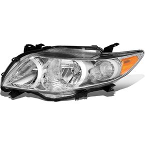 DNA Motoring OEM-HL-0089-L Chrome Housing Factory Style Driver Side Headlight Replacement For 09-10 Corolla