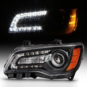 ACANII - For 2011-2014 Chrysler 300 Halogen LED DRL Black Replacement Headlight Headlamp - Driver Side Only