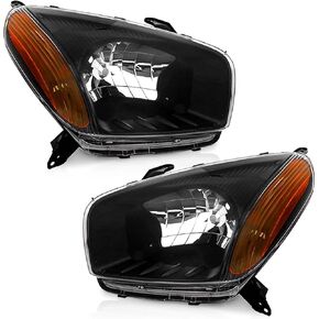 Headlights Assembly Compatible with 2001-2003 TOYOTA RAV4 Headlight Assembly Replacement For 01 02 03 TOYOTA RAV4 Headlight Pair set Halogen Black Housing Amber Reflector Left & Right Side