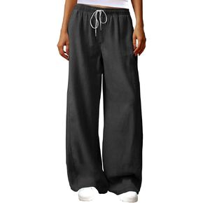 Minthunter Women's Casual Wide Leg Jeans Low Rise Drawstring Waistband Loose fit Denim Pants