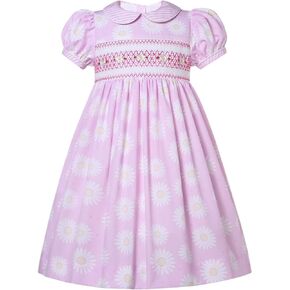 Girls Floral Pink Smock Clothing Kids Toddler Cute Party Smocked Dresses Size 2 3 4 5 6 7 8 9 10 11 12 T