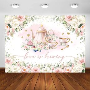 Avezano Love is Brewing Backdrop Wedding Bridal Shower Party Decorations Valentine's Tea Party Theme Photo Background Cake Table Banner (7x5ft)