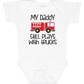 inktastic Firefighter Daddy Plays with Trucks Baby Bodysuit